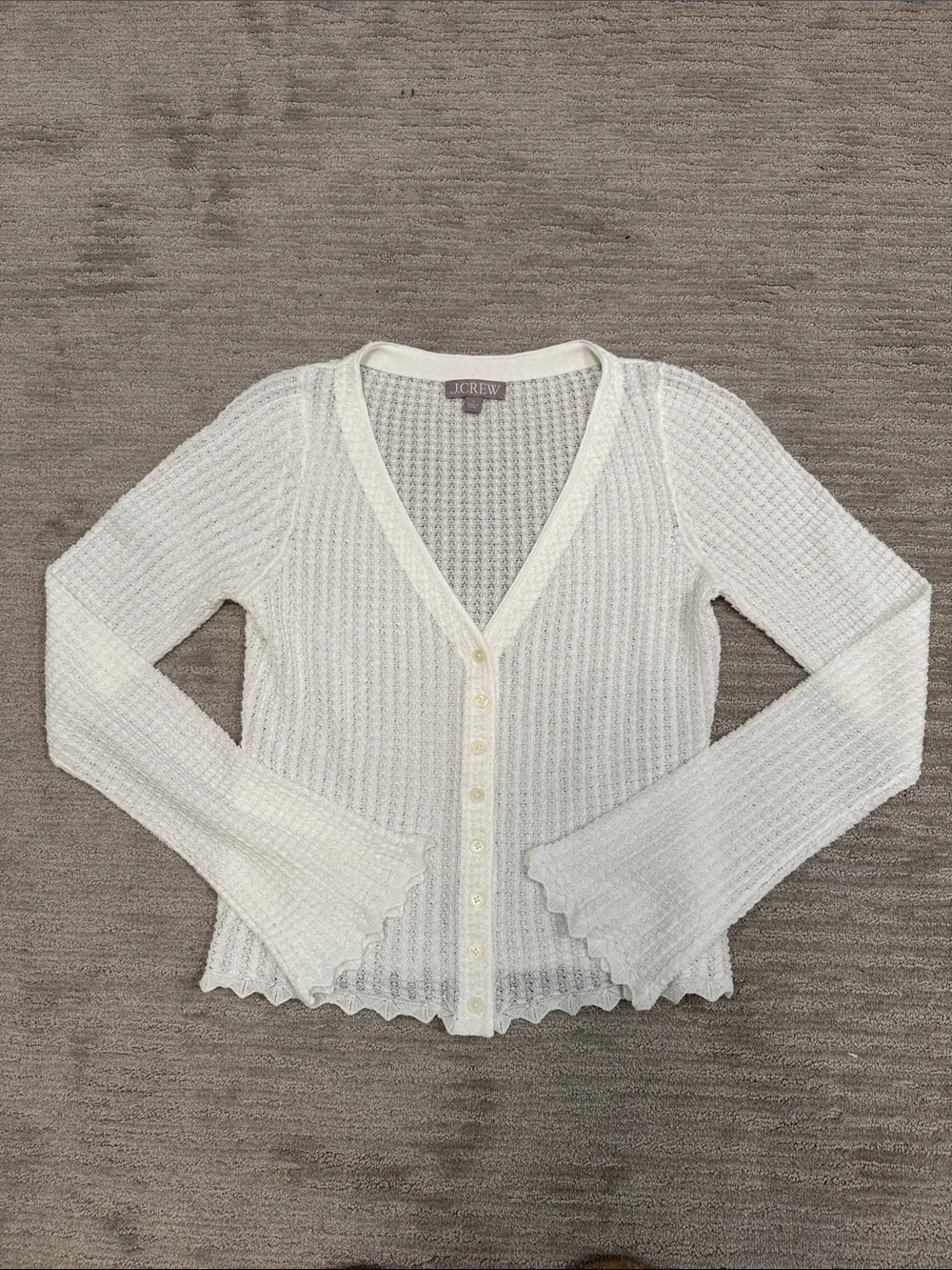 J. Crew Scallop Trim Pointelle Cardigan Top White Size Small